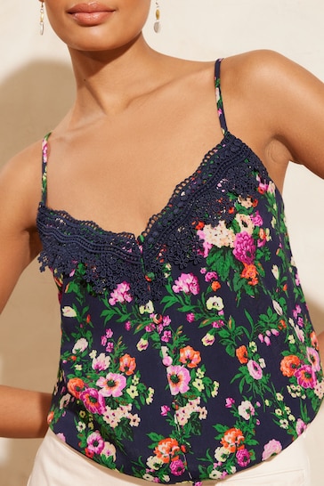 V&A | Love & Roses Navy Blue Lace Trim Camisole