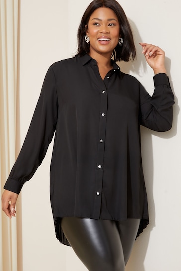 Curves Like These Black Pleated Back Button Through Shirt
