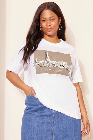 Curves Like These White Paris Short Sleeve Graphic T-Shirt