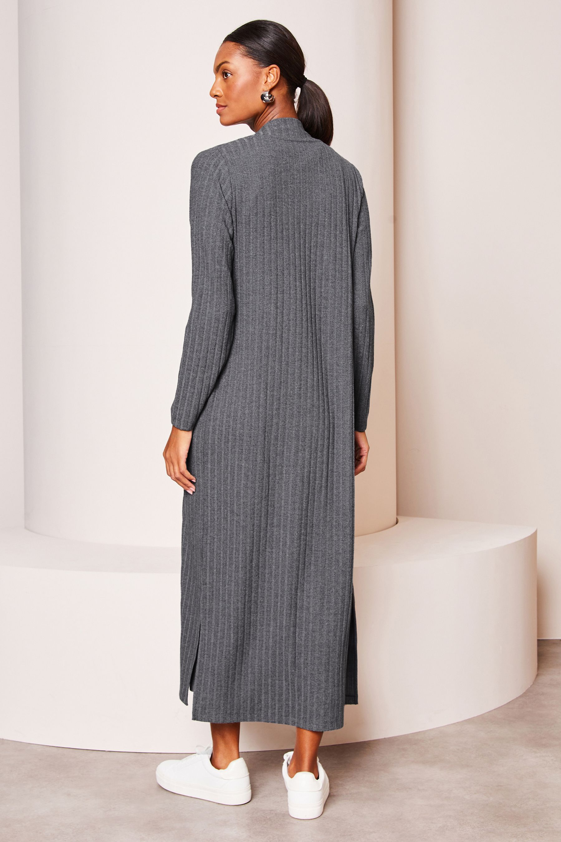 Buy Lipsy Grey Long Sleeve Ribbed Cosy Longline Cardigan from the