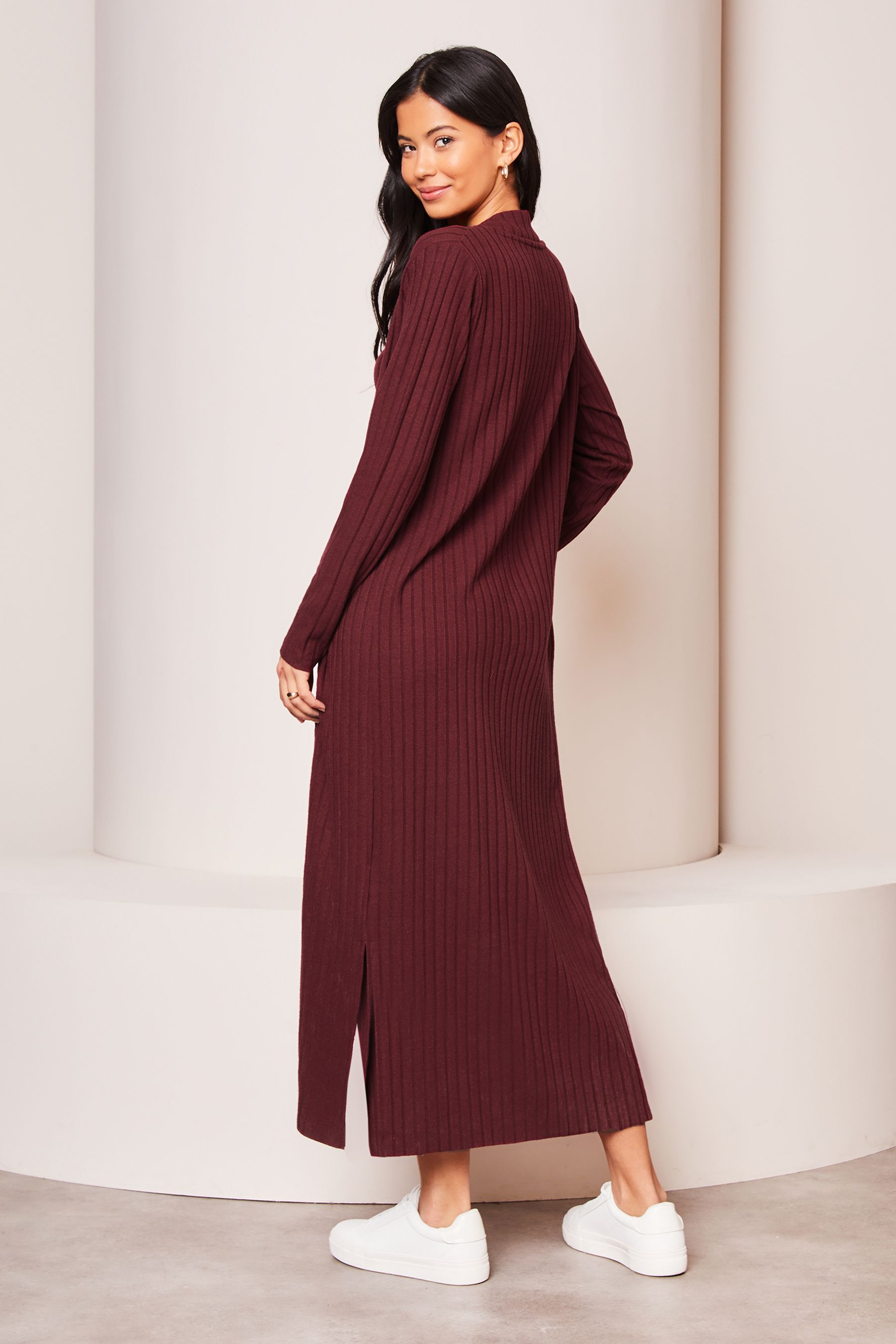 Buy Lipsy Burgundy Red Petite Long Sleeve Ribbed Cosy Longline