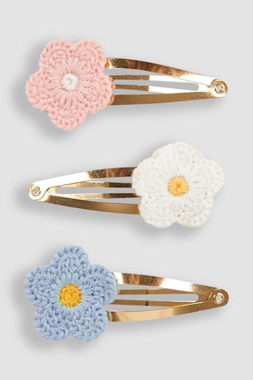 JoJo Maman Bébé Pink 3-Pack Crochet Flower Clips