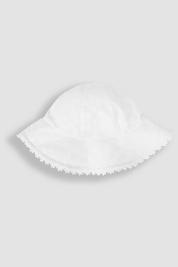 JoJo Maman Bébé White Broderie Floppy Hat