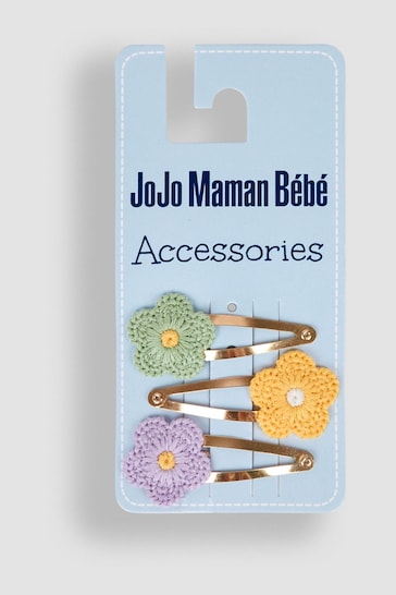 JoJo Maman Bébé Yellow 3-Pack Crochet Flower Clips