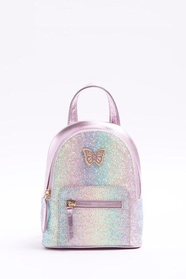 River Island Pink Small Girls Glitter Ombre Backpack