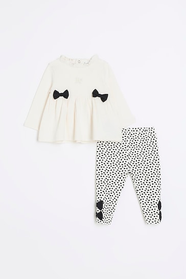 River Island Cream Baby Girls Polka Dot Peplum Set