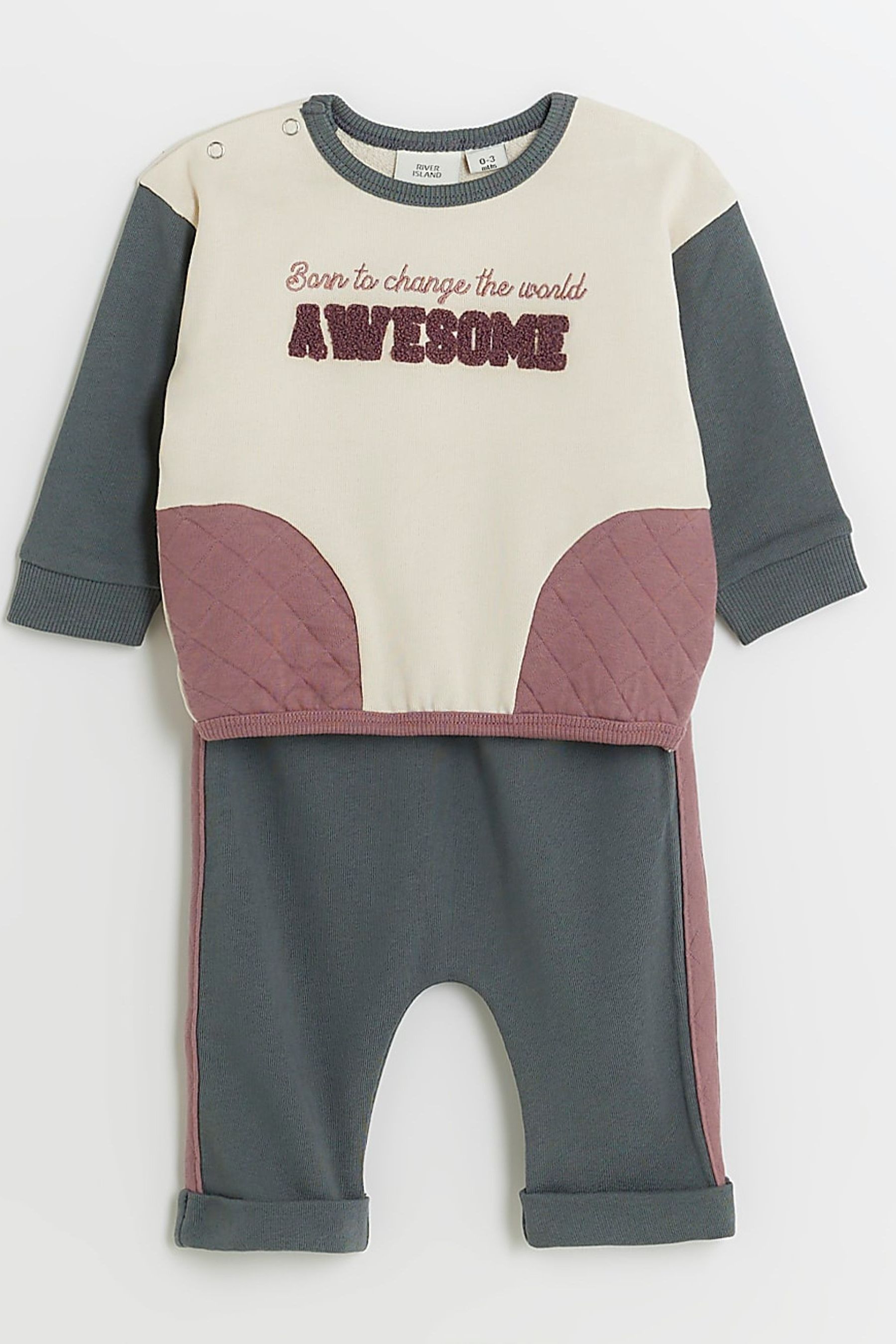 Buy River Island Cream Baby Boys Colour Blocked Sweat Set from the