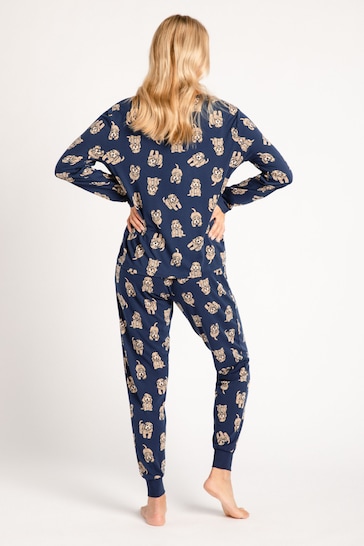 Chelsea Peers Blue Maternity Navy Cockapoo Print Crewneck Long Pyjama Set