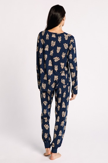 Chelsea Peers Blue Cockapoo Print Crewneck Long Pyjama Set