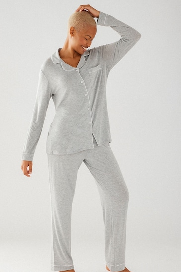Chelsea Peers Grey Modal Button Up Long Pyjama Set