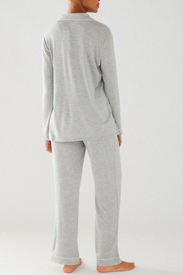 Chelsea Peers Grey Modal Button Up Long Pyjama Set