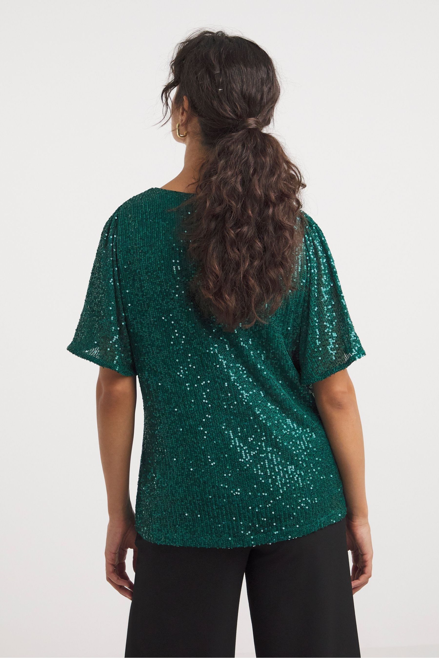 Buy JD Williams Green Sequin Angel Sleeve Top from the Next UK