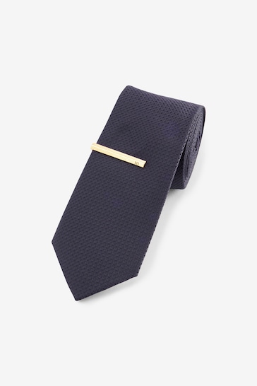 Purple Slim Textured Tie And Clip