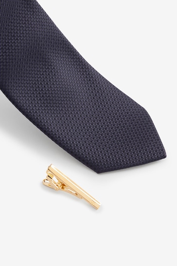 Purple Slim Textured Tie And Clip