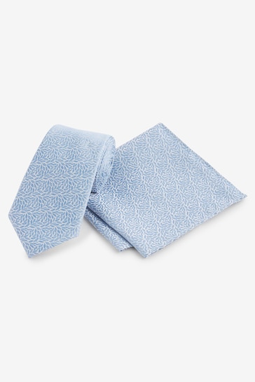 Light Blue Jacquard Leaf Tie And Pocket Square Set