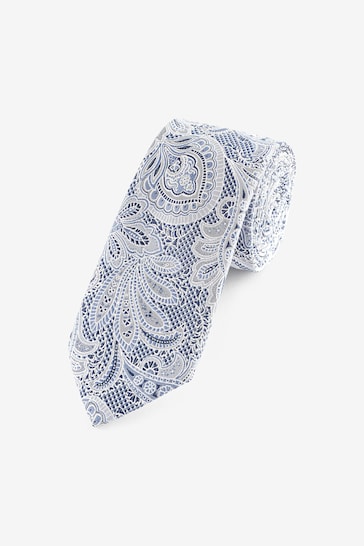 Blue/Light Blue Paisley Textured Tie And Clips 2 Pack
