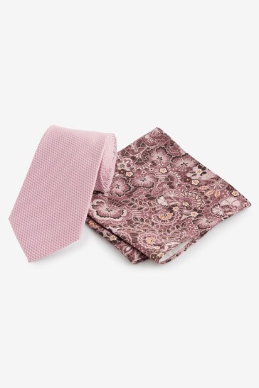 Pink Floral Tie And Pocket Square Set