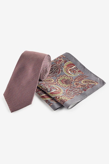 Burgundy Red Silk Tie And Pocket Square Set