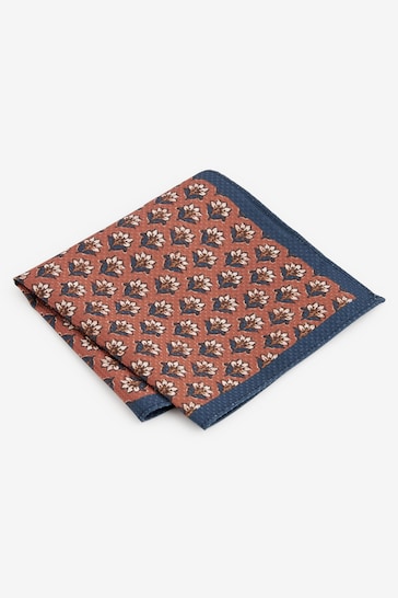Blue/Rust Brown Slim Tie And Geometric Pocket Square Set