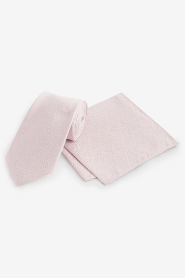 Light Pink Jacquard Leaf Tie And Pocket Square Set