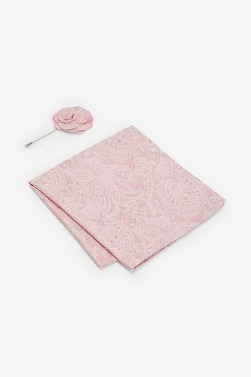 Light Pink Textured Paisley Tie, Pocket Square And Pin Set