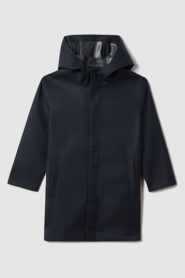 Reiss Navy Eero Water Repellent Hooded Coat