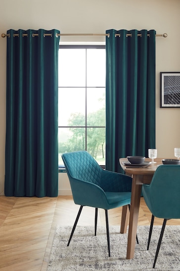 Dark Teal Green Matte Velvet Blackout/Thermal Eyelet Curtains