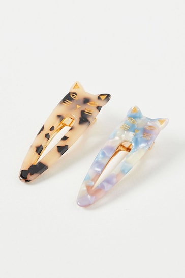 Oliver Bonas Lexi Cat Marbled Resin Natural Hair Clips Pack of 2