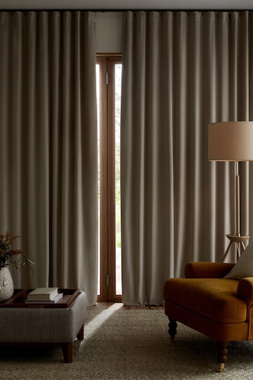 Oatmeal Natural Matte Velvet Wave Header Blackout/Thermal Curtains