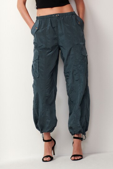 Grey Parachute Pull On Cargo Trousers