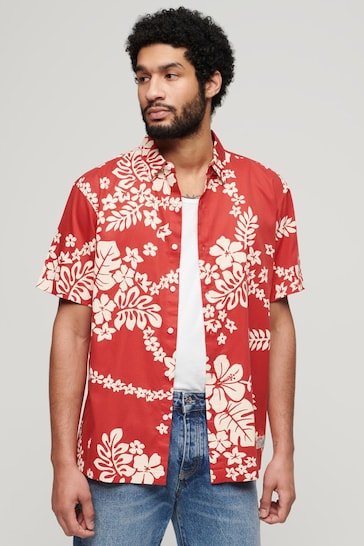 Superdry Red Short Sleeve Hawaiian Printed Shirt