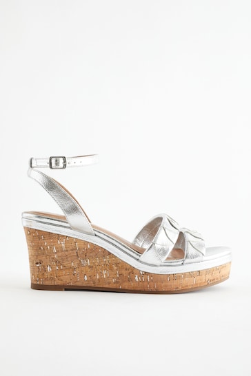 Silver Extra Wide Fit Forever Comfort® Double Strap Wedges