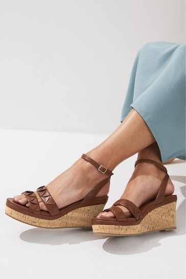 Tan Brown Extra Wide Fit Forever Comfort® Double Strap Wedges