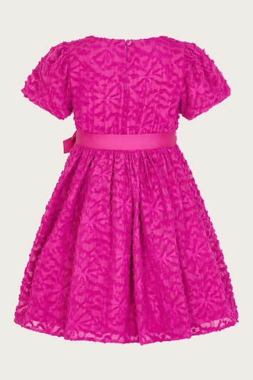 Monsoon Pink Textured Bow Waist Dress