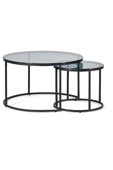 Julian Bowen Smoked Glass and Black Chicago Round Nesting Coffee Tables