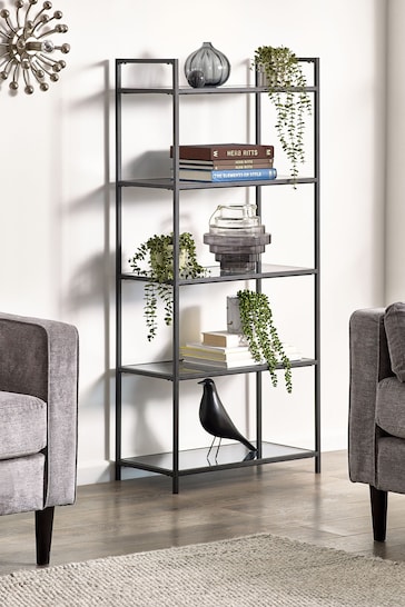 Julian Bowen Smoked Glass and Black Chicago Tall Bookcase
