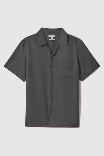Reiss Charcoal Tokyo Cuban Collar Button-Through Shirt
