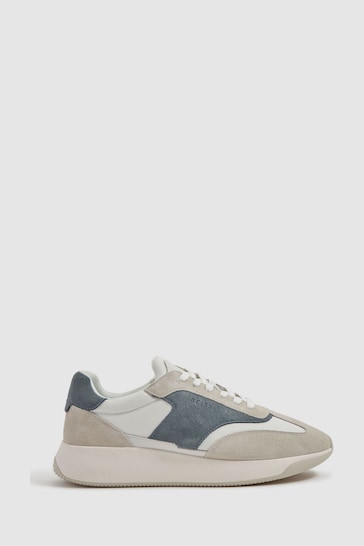 Reiss Airforce Blue Emmett Leather Suede Running Trainers
