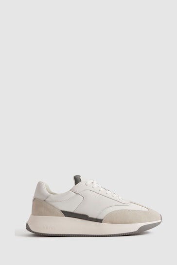 Reiss Off White Emmett Leather Suede Running Trainers