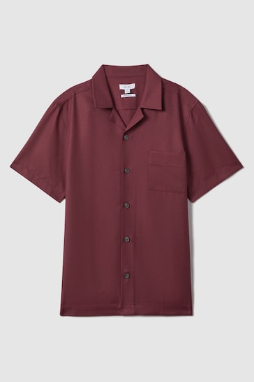 Reiss Brick Red Tokyo Cuban Collar Button-Through Shirt