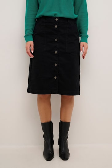 Cream Carva Buttons Pockets Pencil Black Skirt