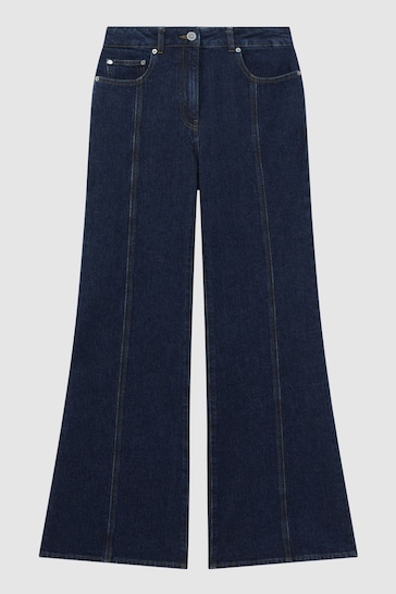Reiss Dark Blue Juniper Petite Flared Front Seam Jeans