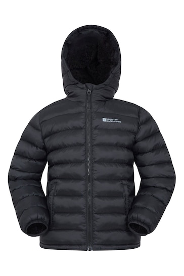 Mountain Warehouse Black Seasons Kids Water Resistant Faux Fur Lined Padded Jacket