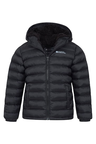 Mountain Warehouse Black Seasons Kids Water Resistant Faux Fur Lined Padded Jacket