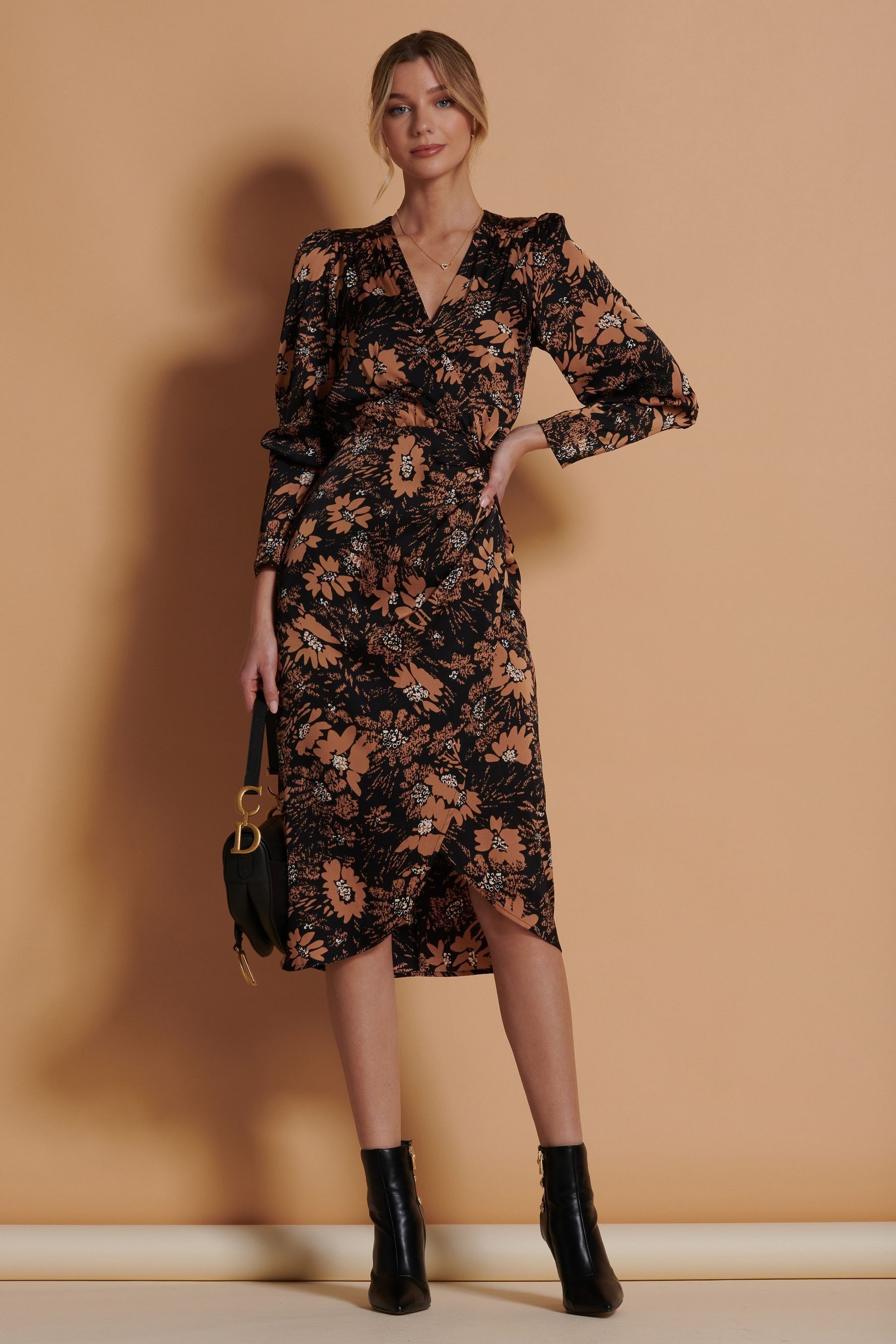 Leopard print satin wrap dress top