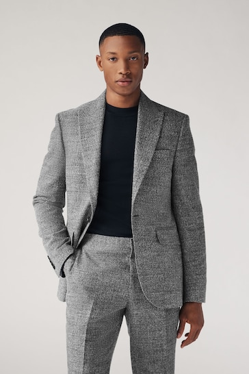 Grey Slim Fit Bouclé Texture Suit Jacket