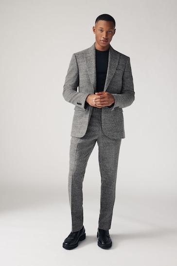 Grey Slim Fit Bouclé Texture Suit Jacket