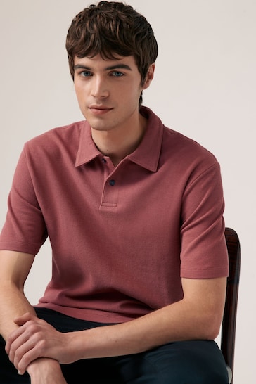 Pink Textured Short Sleeve Polo Shirt