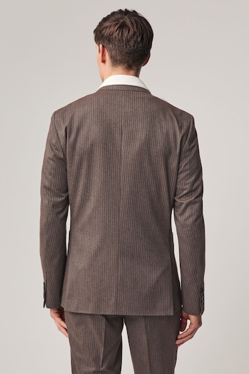 Brown Slim Fit Stripe Suit Jacket