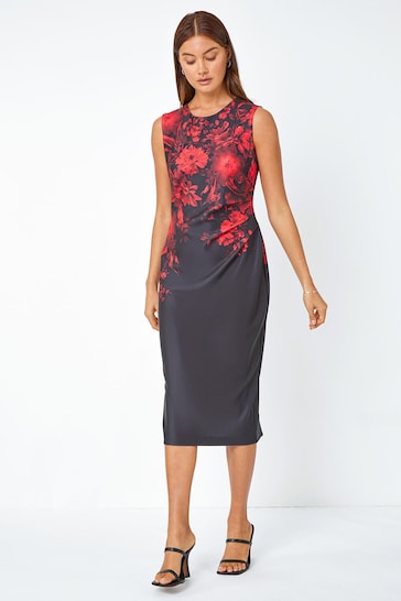 Roman Red Floral Luxe Stretch Shift Dress